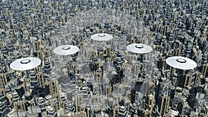 Flying saucers over a megacity photo