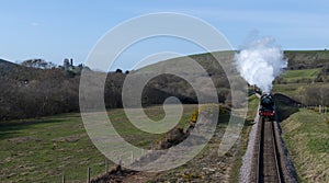 Flying Scotsman and train at Corfe Castle
