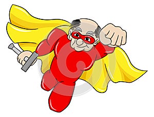 Flying senior super hero with cape