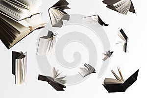 Flying several books isolated on white background