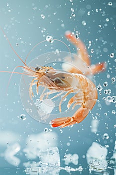 Flying Shrimps with ices on a white background. selective focus