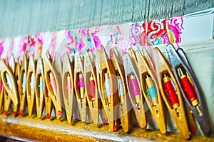 The flying shuttles for handloom, Mandalay, Myanmar