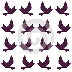 Flying silhouette of little kissing birds seamless pattern