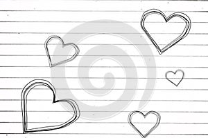 Flying Sketch Hearts on Paper