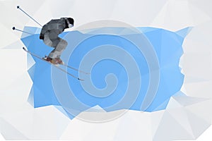 Flying skier on mountains, vector