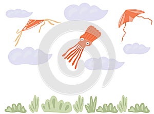 Flying in the sky kites flat design set