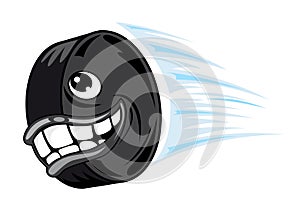 Flying smiling hockey puck