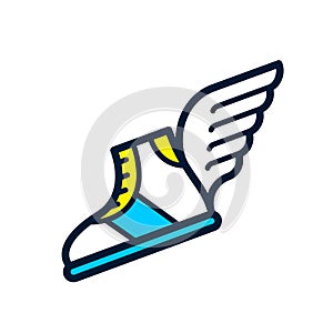 Flying sneakers or boots with wings - vector icon