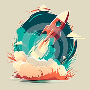 Flying space rocket in space in the sky Spaceship launch for start up business vector image
