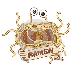 Flying spaghetty monster. Vector hand drawn illustration