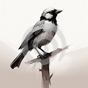 Speedpainting Of A Small Black And Grey Bird On A Post photo