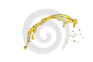 Flying splash yellow color liquid over white background