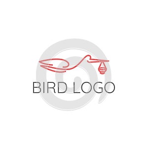 Flying stork with bowl logo design template
