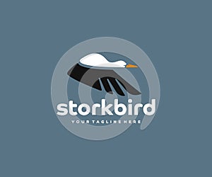 Flying stork logo design. Flying bird vector design