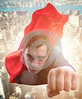 The flying super hero over the city