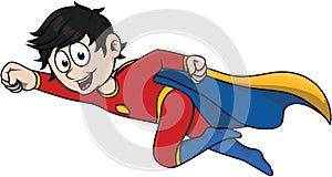 Flying Superhero Boy Color Illustration