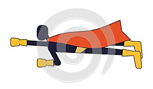 Flying superhero flat line color isolated vector object