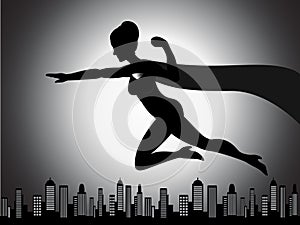 Flying Superhero Girl Silhouette