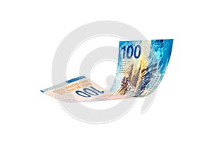 Flying Swiss money - the new issue of ten francs note, isolated