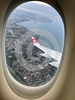 Flying with Swiss, view by the window