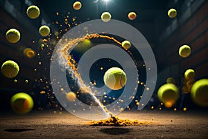 A flying tennis ball full of energy and power AI Generated image