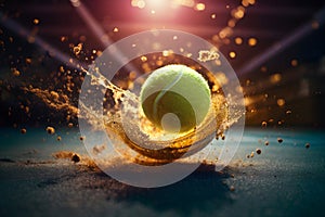 A flying tennis ball full of energy and power AI Generated image