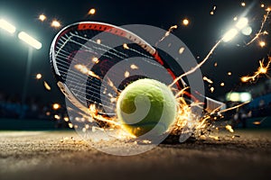 A flying tennis ball full of energy and power AI Generated image