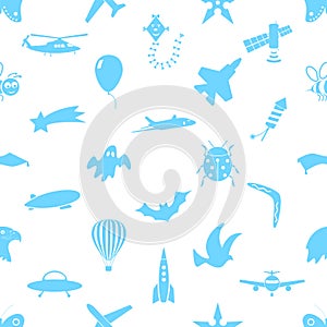 Flying theme theme symbols and icons seamless pattern