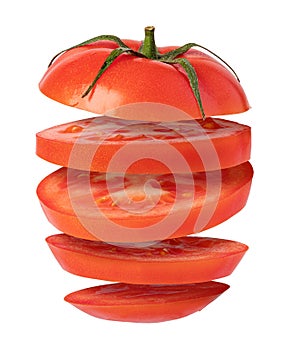 Flying tomato on white background