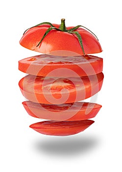 Flying tomato on white background