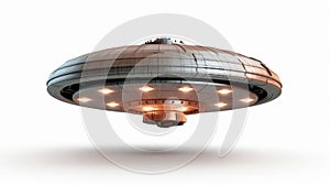 Flying ufo with white background. Unidentified flying object. Generative AI