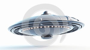 Flying ufo with white background. Unidentified flying object. Generative AI