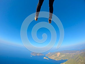 Flying view from Paragliding above the Oludeniz Blue Lagoon near to Fethiye, Turkey