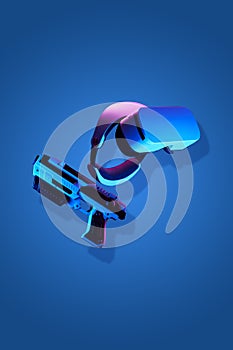 Flying vr headset and blaster controller.