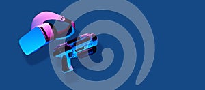 Flying vr headset and blaster controller.