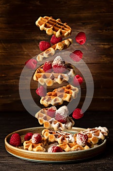 Flying waffles with raspberries