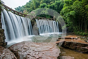 Flying Waterfall in Bamboo Forest of Bamboo Sea Area in