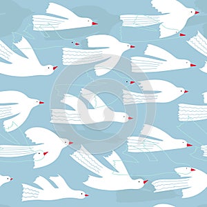 Flying white bird spring illustration pattern