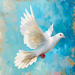 Flying white dove of peace in a painted style.