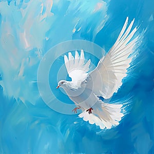 Flying white dove of peace in a painted style.