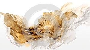 flying white and gold fabric on a white background