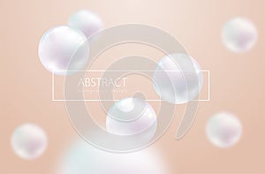 Flying white natural pearl sphere with highlight reflection and blur effect on pastel pink background. Luxury jewelry beautiful