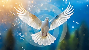 Flying white pigeon. Symbol of freedom