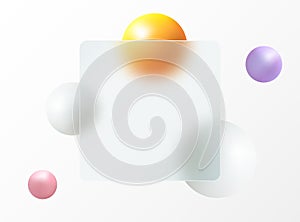 A flying white sphere made of natural pearls and colored 3D spheres, blur on a light background with a white transparent