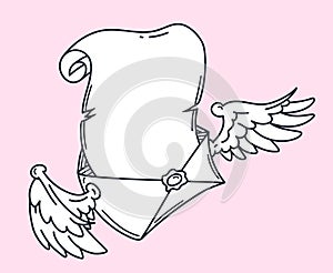 flying on wings open paper envelope with letter