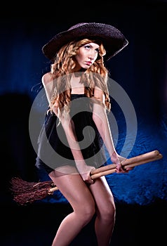 Flying witch on broom