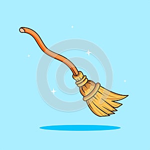 Flying Witch Broom Cartoon Vector