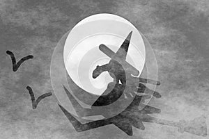 Flying Witch on Halloween in the fog.