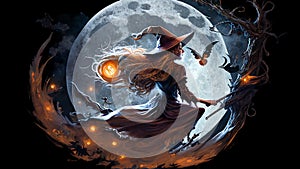 Flying witch, Halloween, nightmare fantasy. AI generated Valkiria