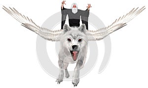 Flying Wolf, Wizard, Magic, Isolated